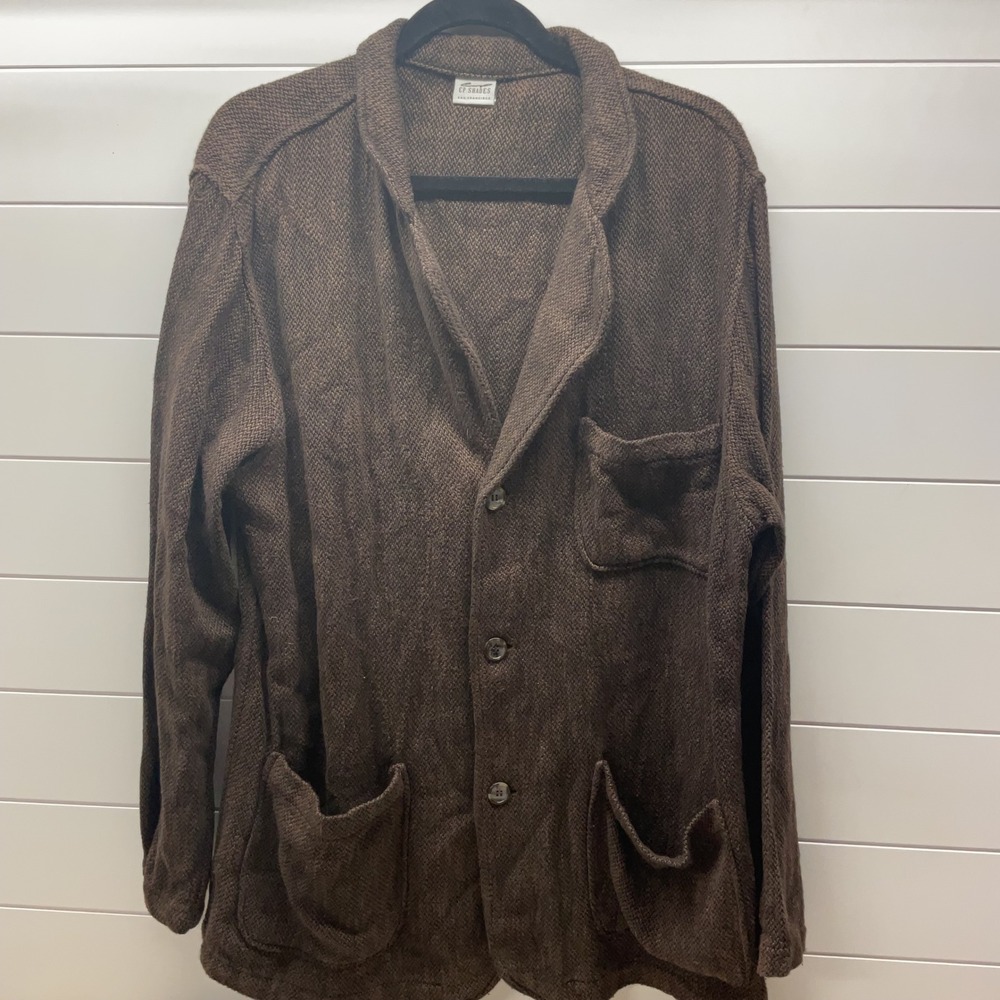 CP Shades Brown Cotton Rayon Textured Knit Unstructured Blazer Jacket Mens L